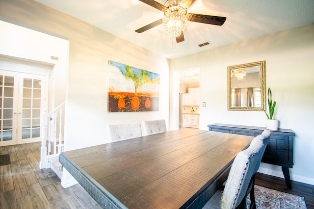 8200 Edgewater Dr, Frisco, TX 75034 - dining room with a ceiling fan, wood finished floors, french doors, and baseboards