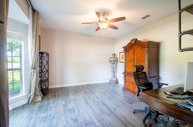 8200 Edgewater Dr, Frisco, TX 75034 - office area featuring ceiling fan, wood finished floors, and baseboards