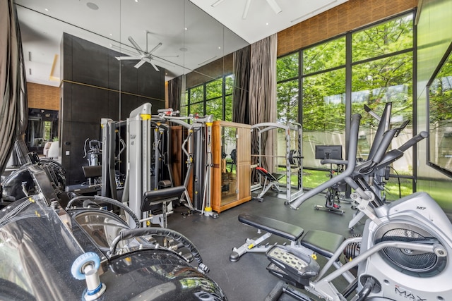 5214 Royal Ln, Dallas, TX 75229 - exercise room with a ceiling fan