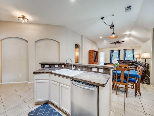 1209 Golden Eagle Ct, Aubrey, TX 76227 - kitchen with stainless steel dishwasher, a sink, open floor plan, light tile patterned flooring, and a center island with sink