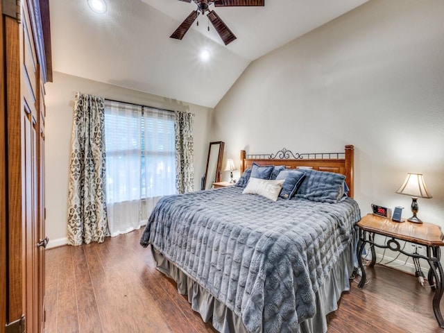 1209 Golden Eagle Ct, Aubrey, TX 76227 - bedroom featuring lofted ceiling, wood finished floors, recessed lighting, baseboards, and a ceiling fan
