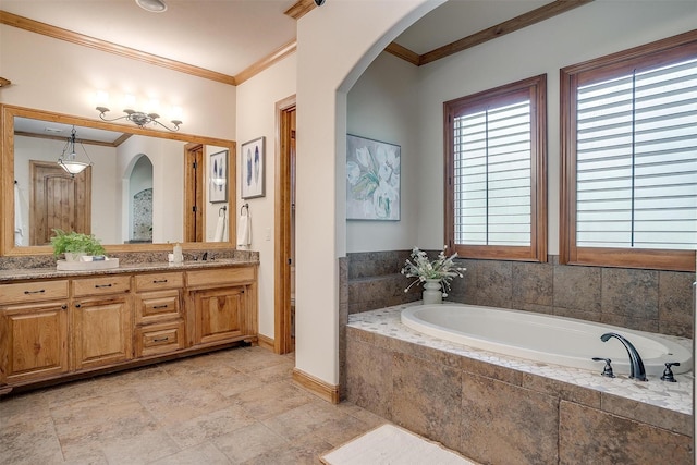 4312 Tapatio Springs Rd, Fort Worth, TX 76108 - full bath with baseboards, ornamental molding, a garden tub, and double vanity