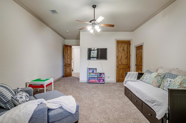 4312 Tapatio Springs Rd, Fort Worth, TX 76108 - carpeted living area with ceiling fan, baseboards, and crown molding