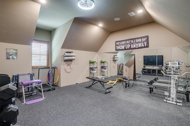 4312 Tapatio Springs Rd, Fort Worth, TX 76108 - workout room with vaulted ceiling and recessed lighting