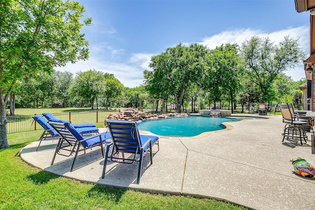 4312 Tapatio Springs Rd, Fort Worth, TX 76108 - view of swimming pool with a patio area, fence, and view of wooded area