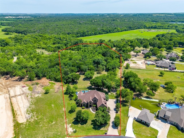 4312 Tapatio Springs Rd, Fort Worth, TX 76108 - aerial view of property and surrounding area featuring a heavily wooded area and property boundaries highlighted