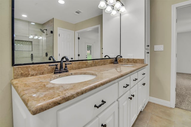 289 Cates Rd, Van Alstyne, TX 75495 - full bath featuring double vanity, a shower stall, tile patterned flooring, and recessed lighting