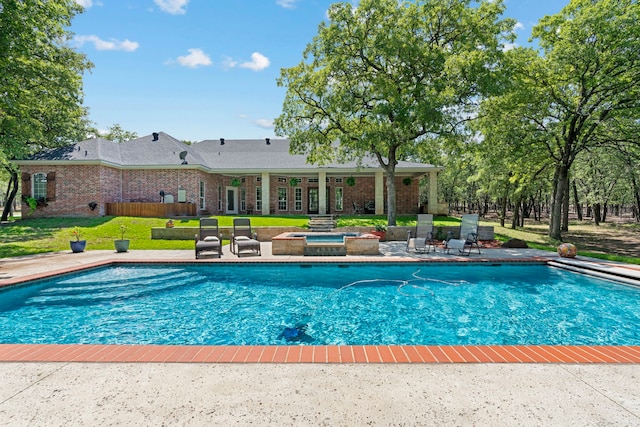 148 Arista Trl, Poolville, TX 76487 - swimming pool with a patio area, a lawn, and an in-ground hot tub