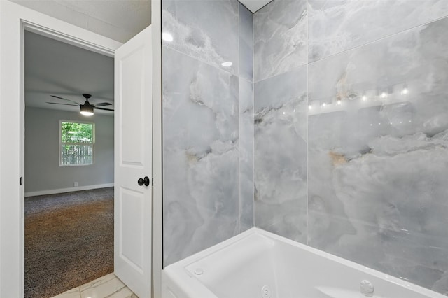 1220 Brittany Ln, Arlington, TX 76013 - bathroom with ceiling fan and a combined bath / shower with jetted tub