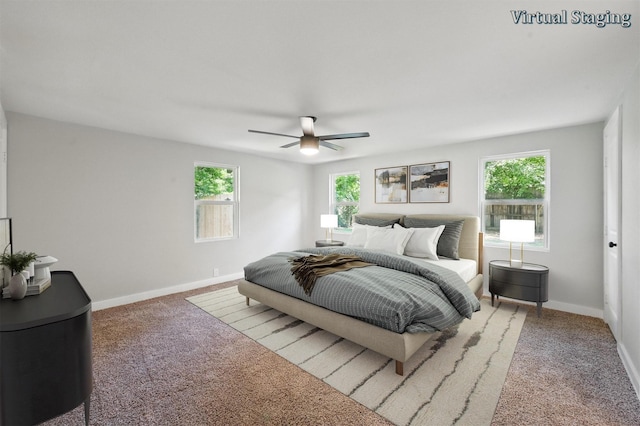 1220 Brittany Ln, Arlington, TX 76013 - carpeted bedroom featuring multiple windows, baseboards, and a ceiling fan