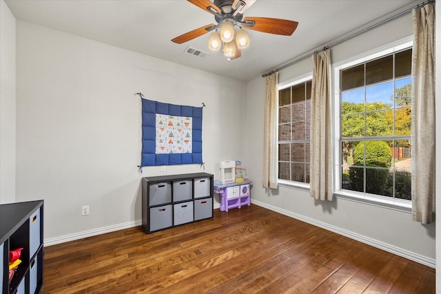 227 Justin Rd, Murphy, TX 75094 - rec room with baseboards, hardwood / wood-style flooring, and a ceiling fan
