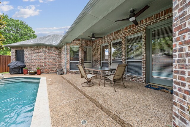 4024 Oakmeadow Dr, Plano, TX 75093 - view of patio featuring a ceiling fan, grilling area, and outdoor dining space