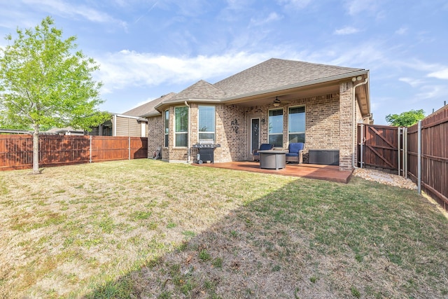 14937 Belclaire Ave, Aledo, TX 76008 - rear view of property featuring ceiling fan, a patio area, brick siding, a gate, and roof with shingles