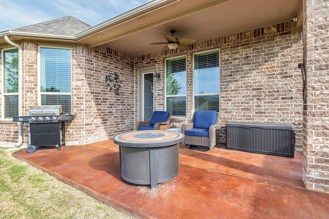 14937 Belclaire Ave, Aledo, TX 76008 - view of patio featuring area for grilling, a ceiling fan, and a fire pit