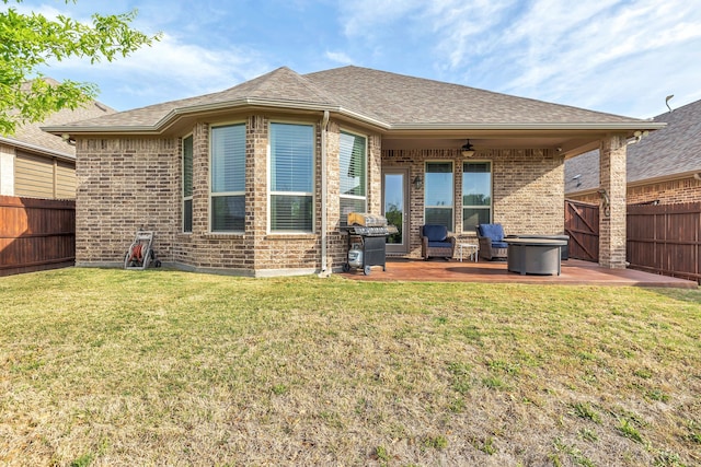 14937 Belclaire Ave, Aledo, TX 76008 - rear view of property featuring a patio area, brick siding, a ceiling fan, and roof with shingles