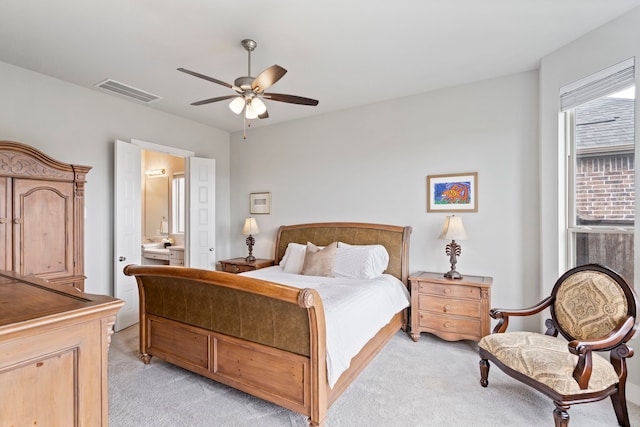 762 Corner Post Path, Celina, TX 75009 - bedroom featuring light colored carpet, ensuite bathroom, and ceiling fan