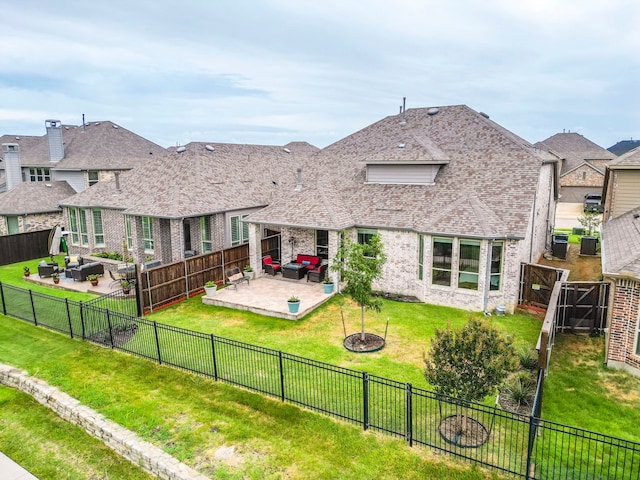 762 Corner Post Path, Celina, TX 75009 - rear view of house with outdoor lounge area, a patio area, brick siding, and cooling unit