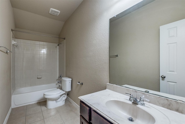 5844 Sunny Meadow Ln, Grand Prairie, TX 75052 - full bath with toilet, tile patterned floors, baseboards, vanity, and shower / bath combination