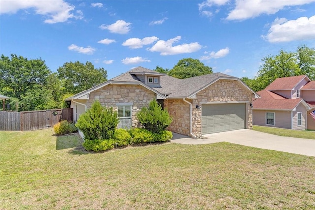 1823 Woodland Park Dr, Denison, TX 75021 - view of front of house with stone siding, an attached garage, and concrete driveway