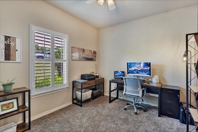 1823 Woodland Park Dr, Denison, TX 75021 - office with ceiling fan, carpet, and baseboards