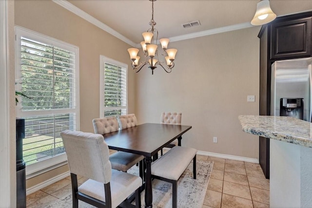 1823 Woodland Park Dr, Denison, TX 75021 - dining room with a chandelier, crown molding, baseboards, and light tile patterned floors