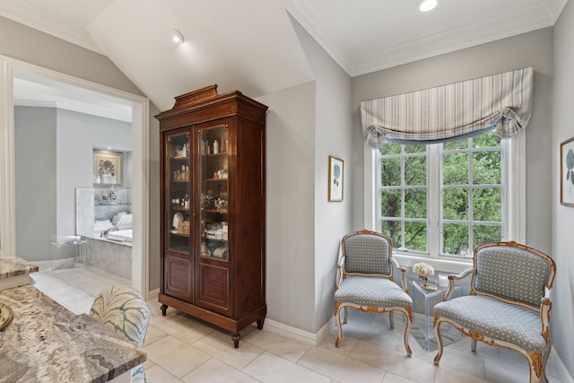 3725 Turtle Creek Blvd Unit A, Dallas, TX 75219 - sitting room with baseboards, light tile patterned flooring, recessed lighting, and crown molding