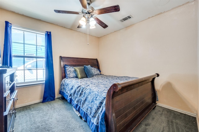 3406 Nomas St, Dallas, TX 75212 - carpeted bedroom with baseboards and a ceiling fan