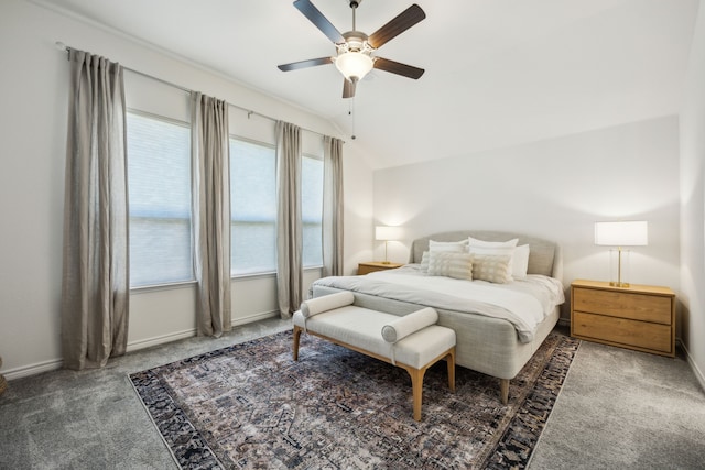 2812 Quill Ln, Northlake, TX 76247 - carpeted bedroom featuring baseboards, lofted ceiling, and ceiling fan