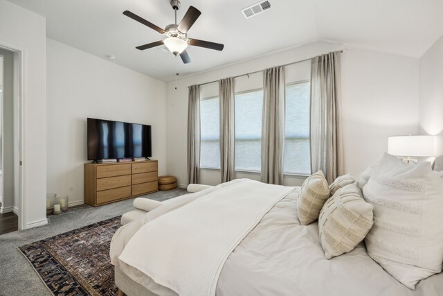 2812 Quill Ln, Northlake, TX 76247 - carpeted bedroom featuring baseboards, a ceiling fan, and lofted ceiling