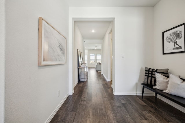 2812 Quill Ln, Northlake, TX 76247 - hallway with dark wood-type flooring, baseboards, and recessed lighting