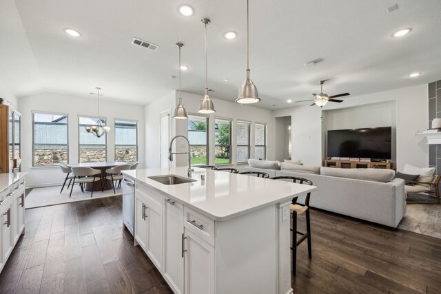 2812 Quill Ln, Northlake, TX 76247 - kitchen featuring a sink, plenty of natural light, recessed lighting, dark wood-style flooring, and stainless steel dishwasher