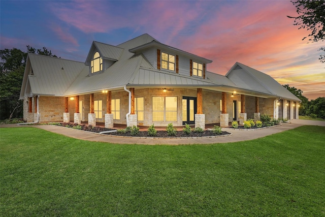 1430 Black Hawk Trl, Nemo, TX 76070 - back of property featuring covered porch, stone siding, and a yard