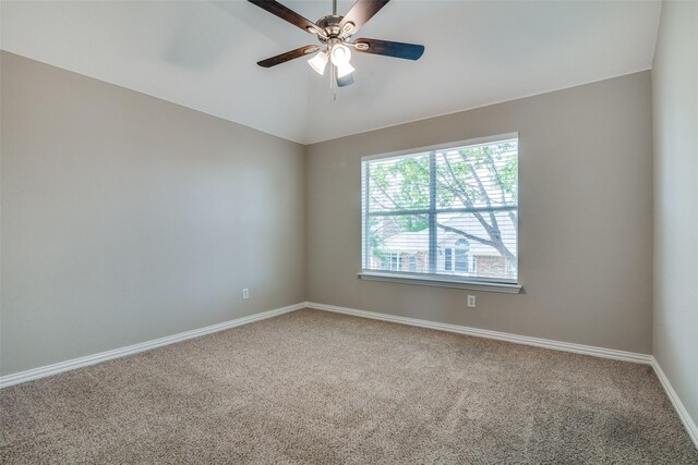 5504 Seneca Dr, Plano, TX 75094 - carpeted empty room featuring baseboards, ceiling fan, and lofted ceiling