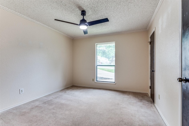 104 NE Rosamond St, Burleson, TX 76028 - carpeted spare room featuring ceiling fan, crown molding, a textured ceiling, and baseboards