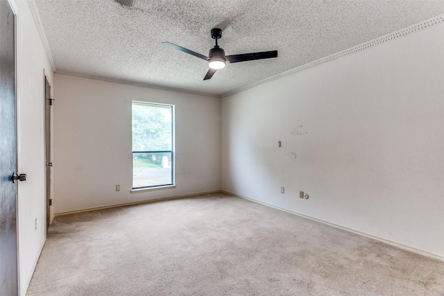 104 NE Rosamond St, Burleson, TX 76028 - carpeted empty room with a ceiling fan, a textured ceiling, crown molding, and baseboards