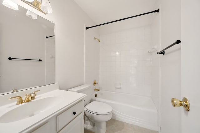 full bathroom with toilet, tile patterned flooring, vanity, and shower / tub combination