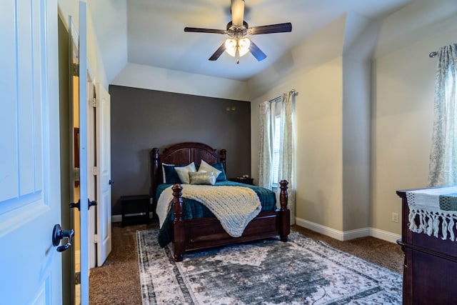 bedroom with carpet, baseboards, and ceiling fan
