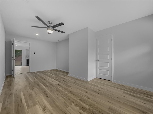 6927 Clearglen Dr, Dallas, TX 75232 - unfurnished room featuring ceiling fan, light wood-type flooring, baseboards, and recessed lighting