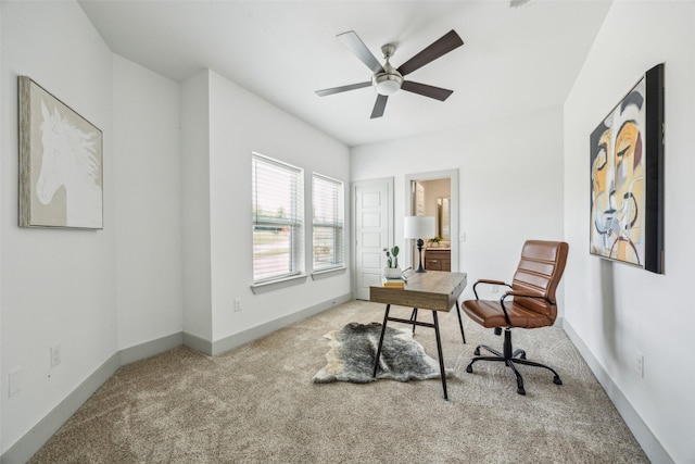 1964 W Davis St, Dallas, TX 75208 - carpeted home office featuring a ceiling fan and baseboards