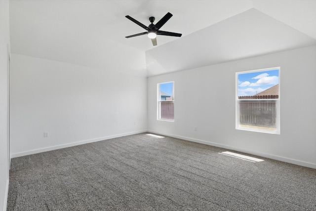 9413 Prairieview Dr, Fort Worth, TX 76134 - unfurnished room featuring lofted ceiling, carpet floors, ceiling fan, and baseboards