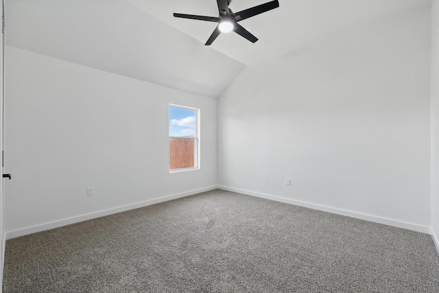9413 Prairieview Dr, Fort Worth, TX 76134 - unfurnished room with a ceiling fan, carpet floors, baseboards, and vaulted ceiling