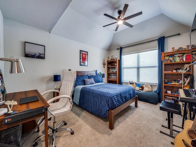 6209 Crystal Cove Ct, Mckinney, TX 75071 - carpeted bedroom with lofted ceiling, a desk, and a ceiling fan