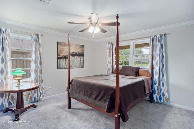 5730 Lovers Ln, Shreveport, LA 71105 - carpeted bedroom with ornamental molding, baseboards, and a ceiling fan