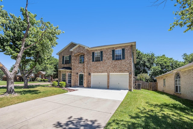 1516 Cheyenne Trl, Mansfield, TX 76063 - traditional-style home featuring central air condition unit, concrete driveway, a garage, and brick siding
