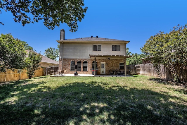 1516 Cheyenne Trl, Mansfield, TX 76063 - rear view of property featuring a chimney, a patio, and brick siding