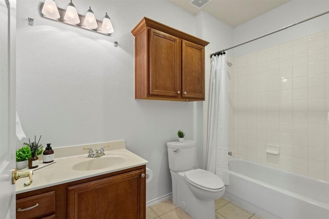 9904 Kaufman Pl, Plano, TX 75025 - bathroom with tile patterned flooring, toilet, vanity, and shower / tub combo with curtain