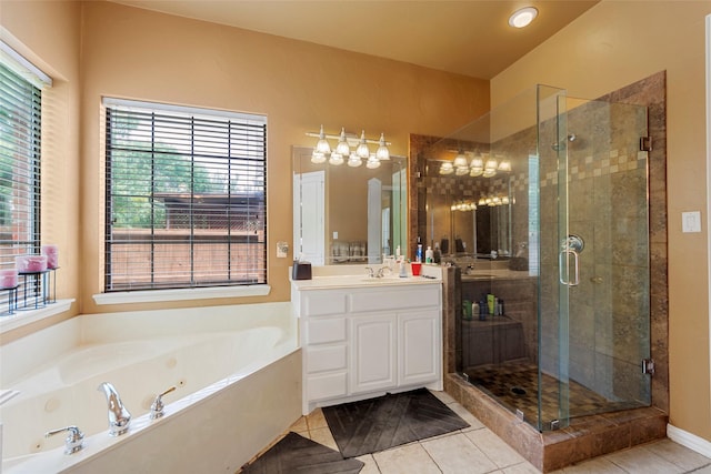905 Sonora Dr, Allen, TX 75013 - full bathroom with vanity, a tub with jets, a shower stall, and tile patterned flooring