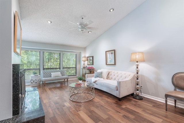 5158 Westgrove Dr, Dallas, TX 75248 - living area with a ceiling fan, wood finished floors, a textured ceiling, baseboards, and recessed lighting