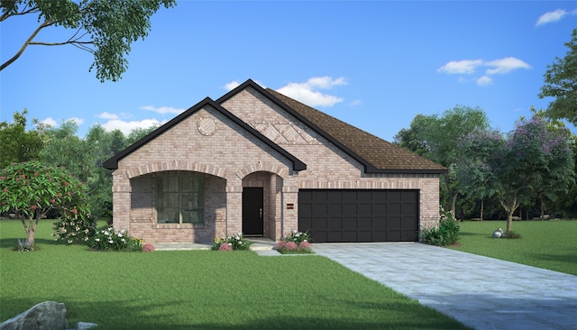 2396 High Pln, Waxahachie, TX 75167 - french provincial home featuring brick siding, an attached garage, a front lawn, and driveway