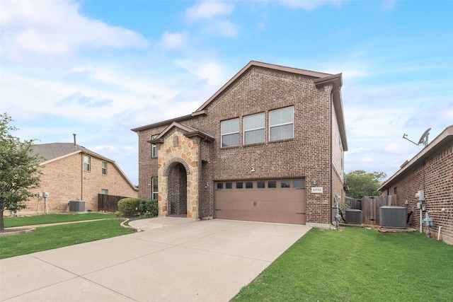 6712 Eliza Dr, Arlington, TX 76001 - view of front facade featuring brick siding, a garage, driveway, and central AC